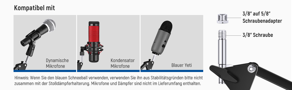 Тримач для мікрофона Neewer NW-35A: підвіс-боом, шарнірний кріплення, сумісний з Blue Yeti, Quadcast та іншими мікрофонами (до 1.5 кг)