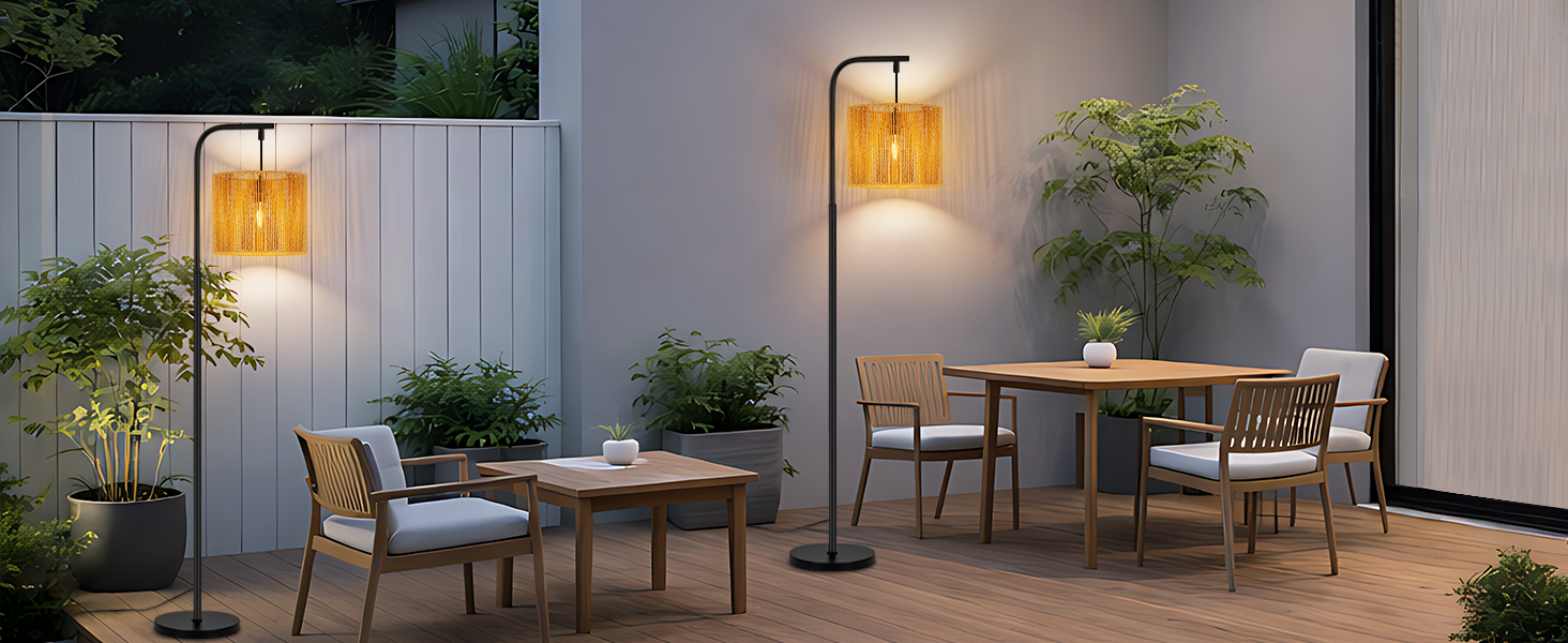 Торшер Rattan Boho - Стильний торшер для вітальні E27 164 см, чорний, з ножним вимикачем. Торшер в спальню, на терасу, в офіс, циліндричний абажур