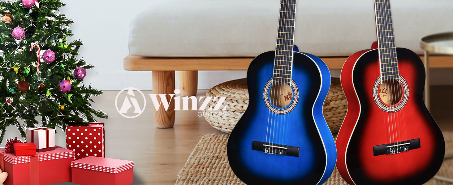 Класична гітара Winzz 4/4 для дорослих та дітей (від 11 років), набір для початківців - Чорний глянцевий (39 дюймів), 3/4 - Червоний