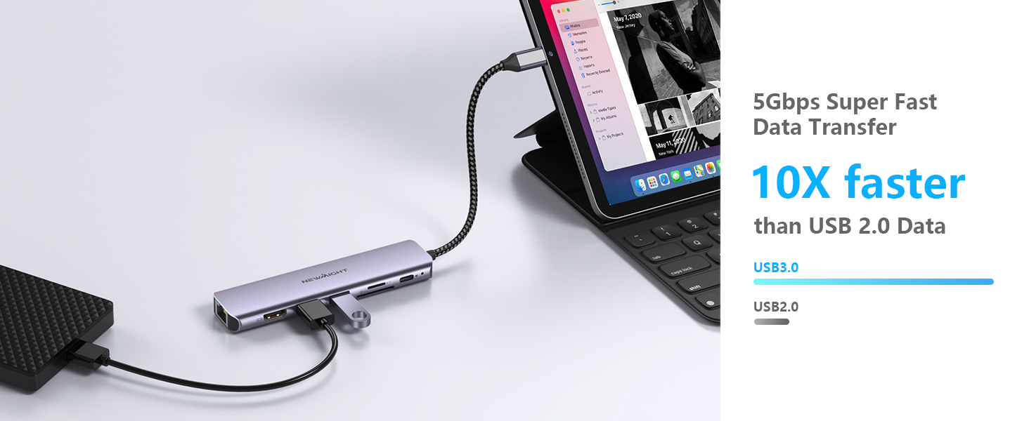 Док-станція для ноутбука Newmight з двома HDMI, підтримка 2 моніторів 4K, Ethernet 1 Gbps, PD 100W, 3 USB 3.0, SD/TF Reader, USB-C, для HP/Dell (сіра)