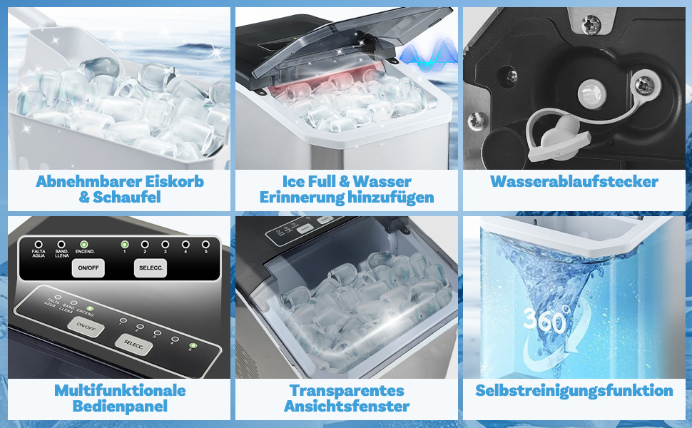 Машина для приготування льоду портативна, 15 кг/24 год, самоочисна, з лопаткою та кошиком, для дому та офісу, матеріал: акрилонітрил-бутадієн-стирол