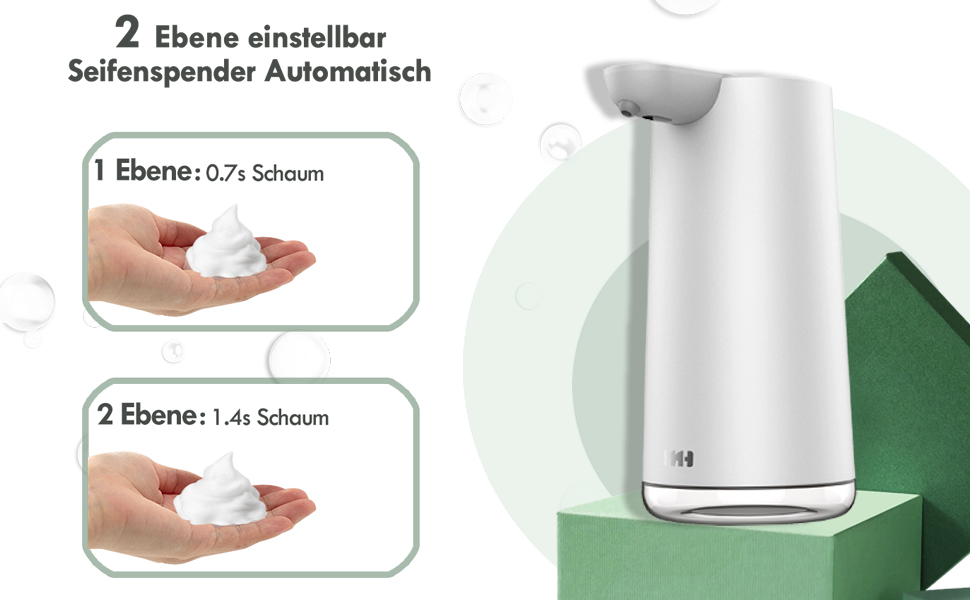 Frohsun Automatic Soap Dispenser - Rechargeable, Touchless, Motion Sensor, 350ml Capacity, Adjustable Foam Volume, IPX7 Waterproof - for Kitchen, Bathroom & Hotel Use (White)