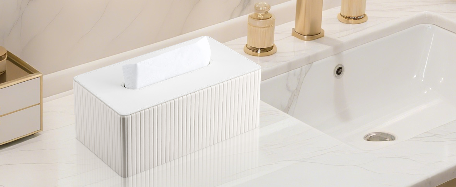 KINGFOM Скляниця для серветок прямокутна, з PU шкіри, бежева - для вітальні, ванної кімнати та офісу