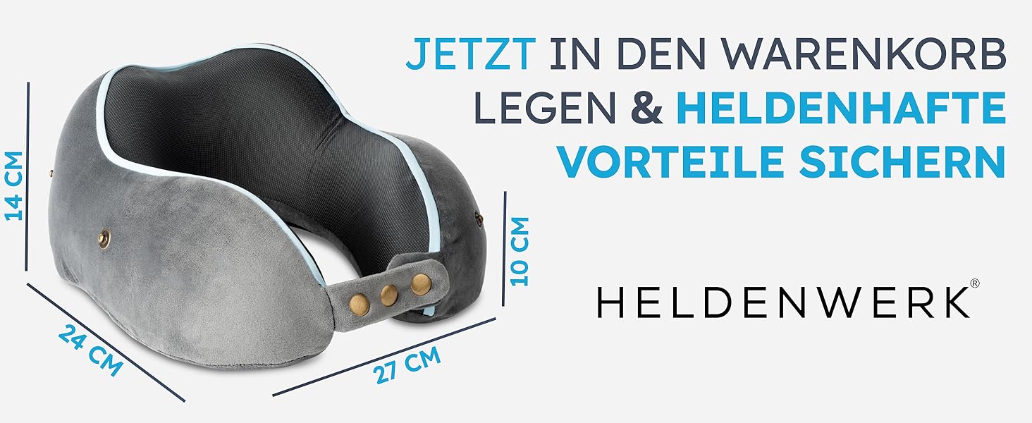 Подушка для шиї Comfy від HELDENWERK для подорожей: Memory Foam, 6-позиційна, для авто/літака, зручна, дихаюча, миюча (темно-сіра)