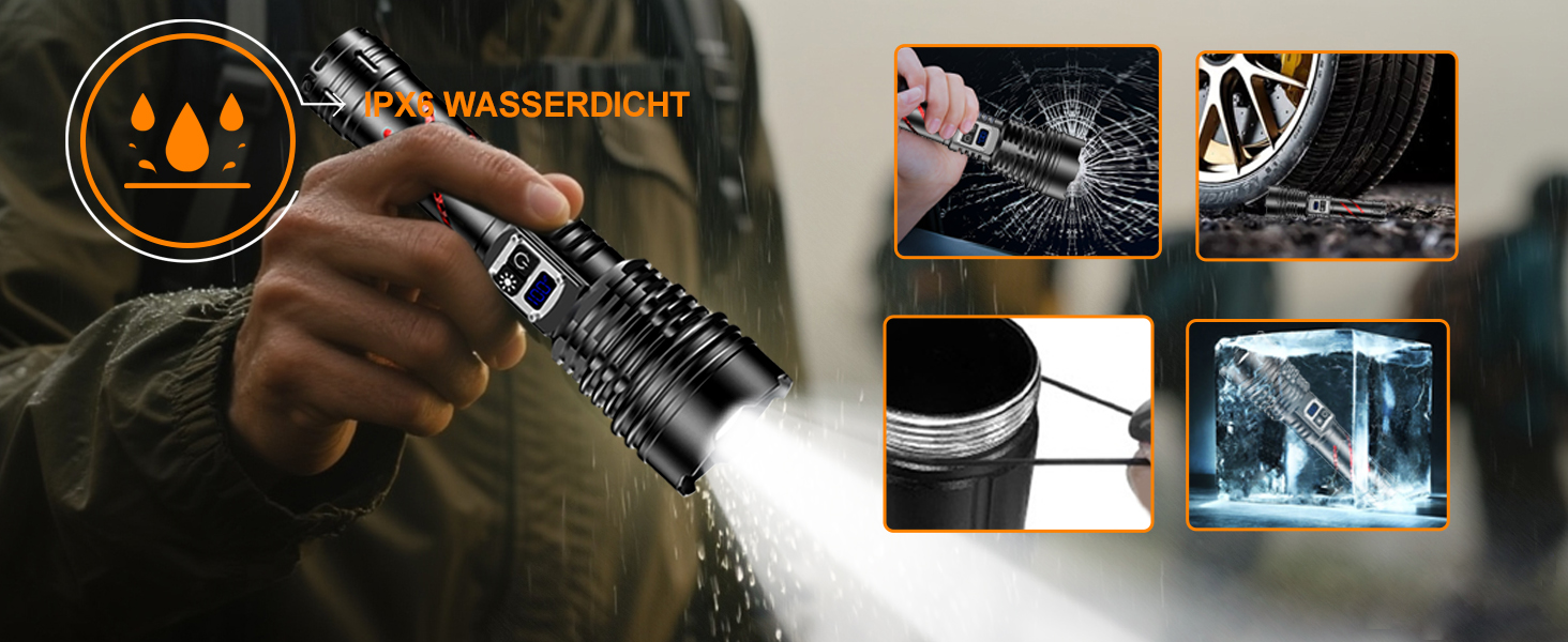 Ліхтар LED акумуляторний 1000000 люменів, тактичний ліхтар, 2 режими, регулювання яскравості, USB, для кемпінгу та надзвичайних ситуацій, чорний