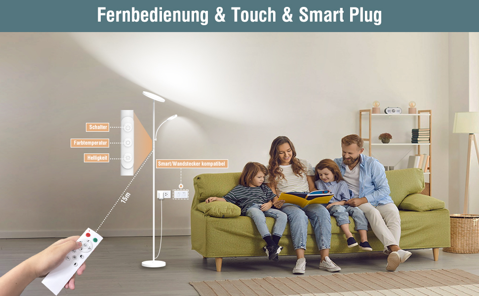 Стельова LED-лампа Stehlampe для вітальні, 4200LM, з регулюванням яскравості та пультом керування, сучасний дизайн, 42W, білий колір