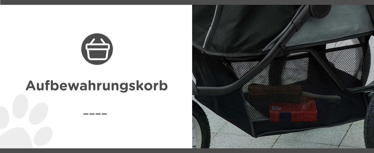 Візок для собак та котів PawHut - складаний, до 20 кг, з великими колесами, з килимком та сіткою, сірий