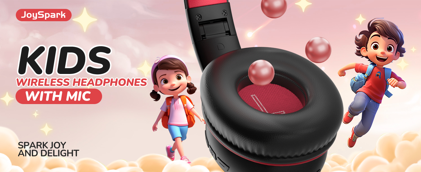 Дитячі Bluetooth навушники JoySpark з мікрофоном, 60 годин роботи, Bluetooth 5.4, Type-C, обмеження гучності 85/94 дБ, складні, чорно-червоні