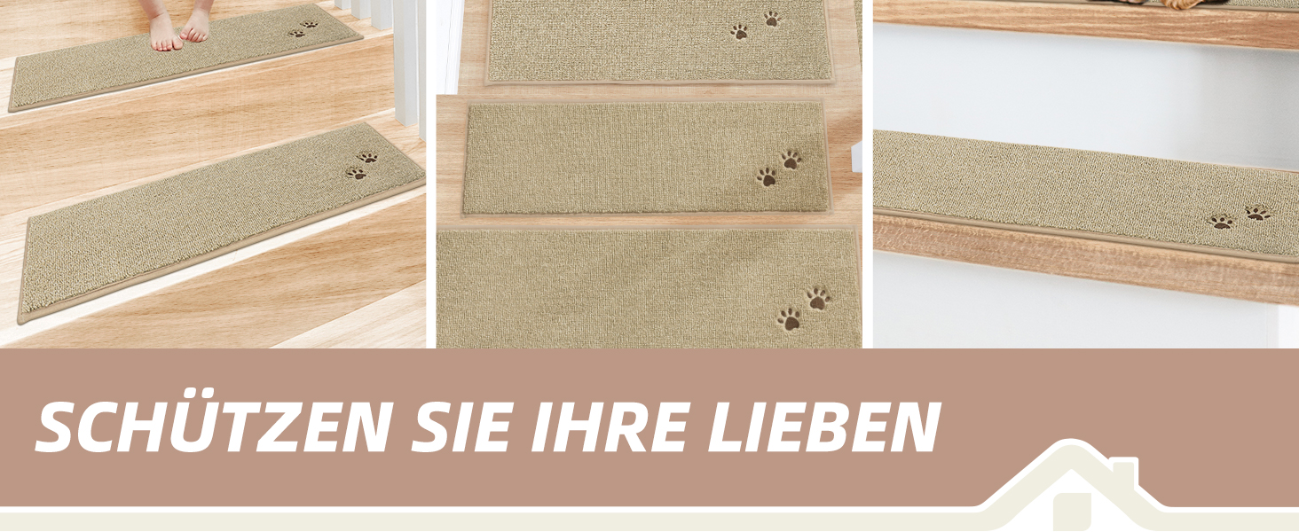 BEQHAUSE Non-Slip Stair Treads - 15 Piece Set, Washable Carpet for Stairs - Safe for Kids, Seniors & Pets, 22x70cm, 100% Polyester with TPE Backing