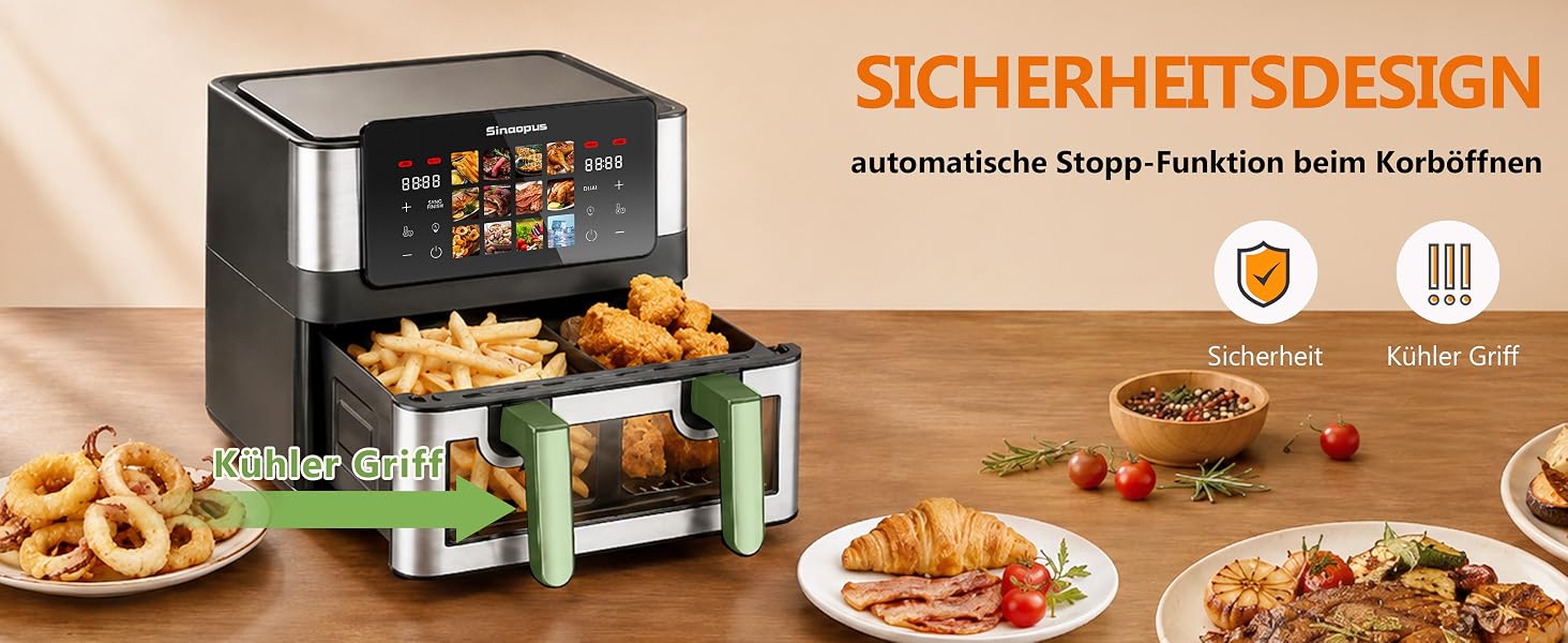 Аерофритюрниця Air Fryer 9L 2000W з двома камерами та холодними ручками, чорна (модель 905a)
