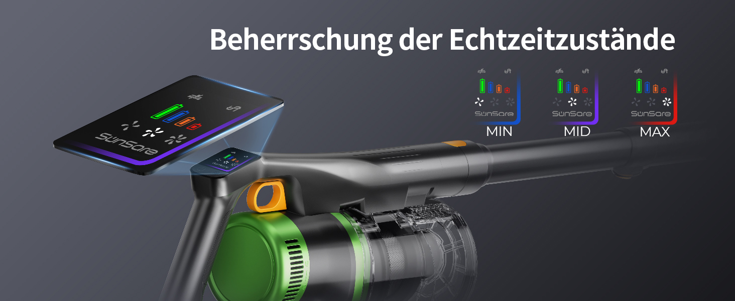 Акумуляторний бездротовий пилосос SunSare 600W з HD-дисплеєм, ароматерапією та захистом від намотування волосся. Ідеальний для тварин, килимів, твердих підлог та авто.