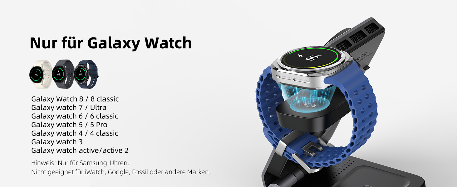Магнітна бездротова зарядка Samsung з активним охолодженням 3-в-1 для Galaxy S26 Ultra, Watch 8 та Buds 4. Складана Qi зарядка для Android сірого кольору