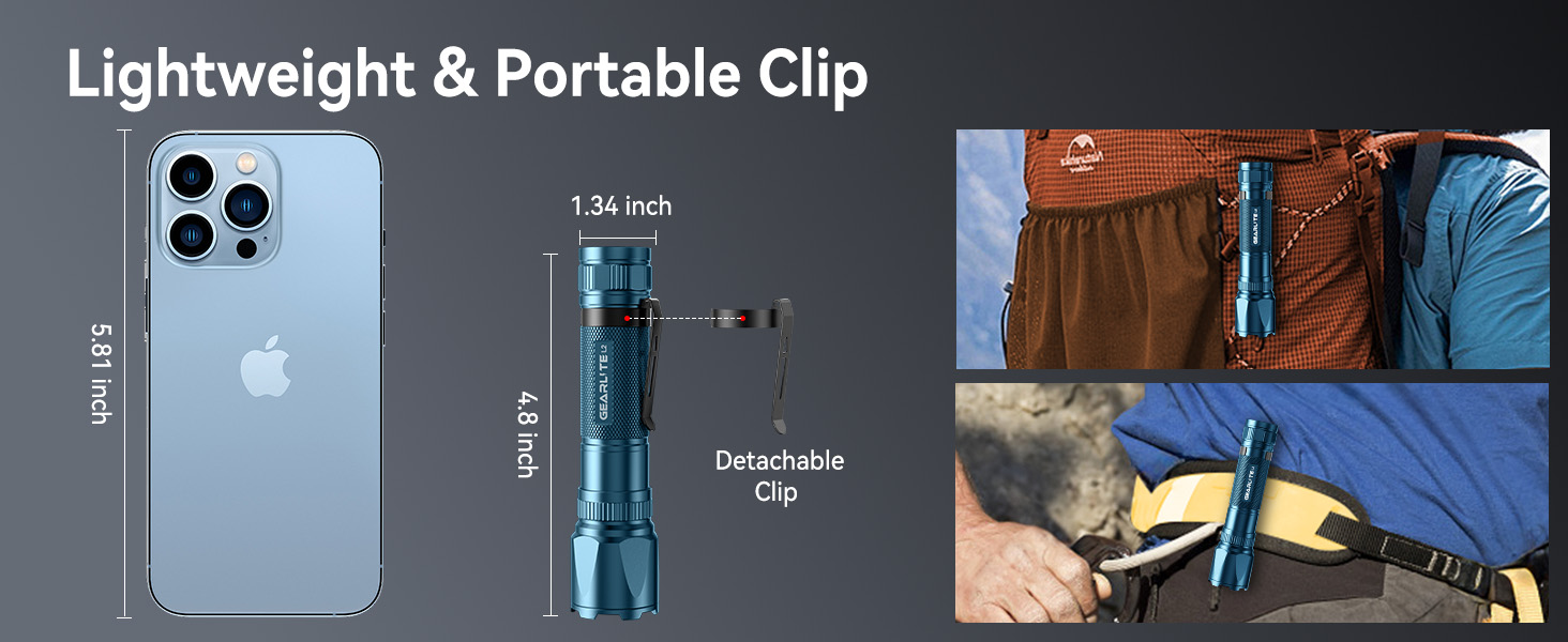 Ліхтарик LED GEARLITE з підзарядкою, 3000 люменів, тактичний, водонепроникний (IP65), 3 режими, для кемпінгу, риболовлі, активного відпочинку