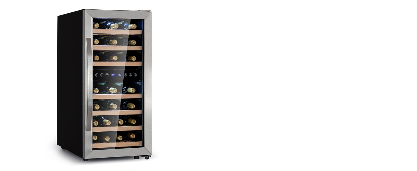 Klarstein 33-Bottle Wine Refrigerator - 2 Zone Freestanding Wine Cooler with Glass Door, Indoor/Outdoor Beersafe, LED Lighting, 5-18°C - Silver/Black