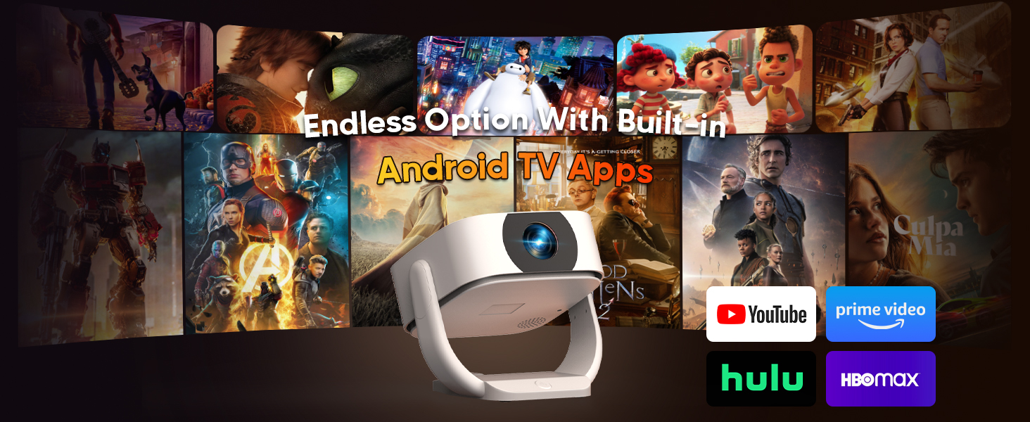 Портативний проєктор 4K Native 1080P з Wi-Fi, Bluetooth та автоматичною корекцією трапецеїдальних спотворень. Підходить для домашнього кінотеатру та використання на відкритому повітрі. Сумісний з ноутбуком, смартфоном та мишкою.