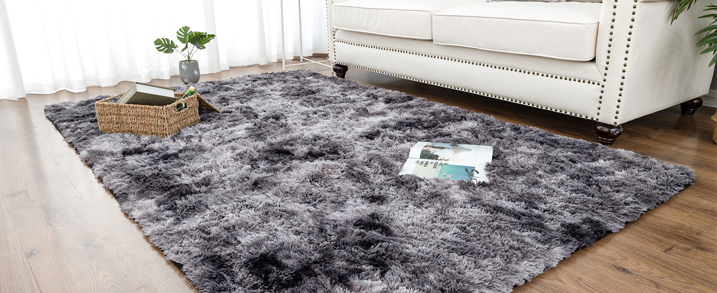 CHOSHOME: М'який килим для спальні/вітальні, сучасний, високий ворс, антиковзаюча підкладка, для дитячої кімнати, шэггі, 90x150 см, 200x290 см (темно-сірий)