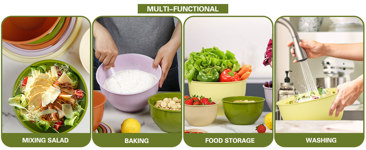 Набір салатниць з кришкою, міски для перемішування з пластику, набір вкладишів для кухні, великий набір місок, сервіровочні тарілки ідеальні для змішування та подачі, BPA-free (Жовтий)