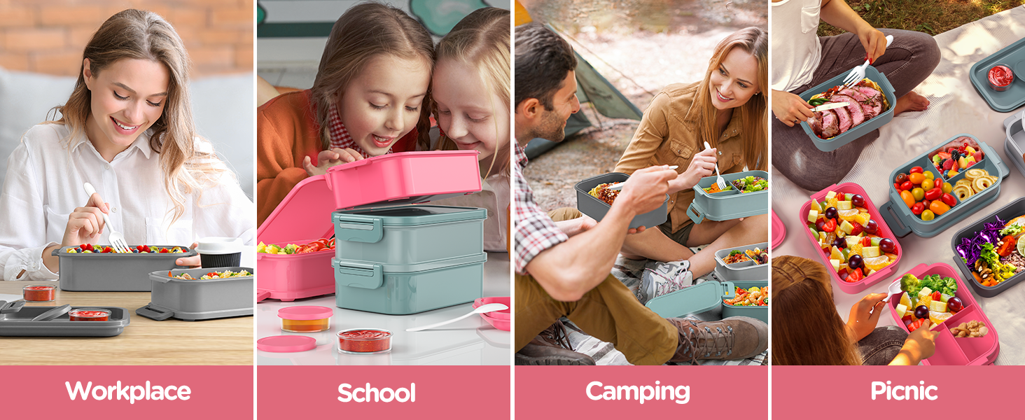 WayEee Ланчбокс для дорослих 2130мл, великий об'єм, бенто-бокс, витоконепроникний, без BPA, для офісу, школи (рожевий)