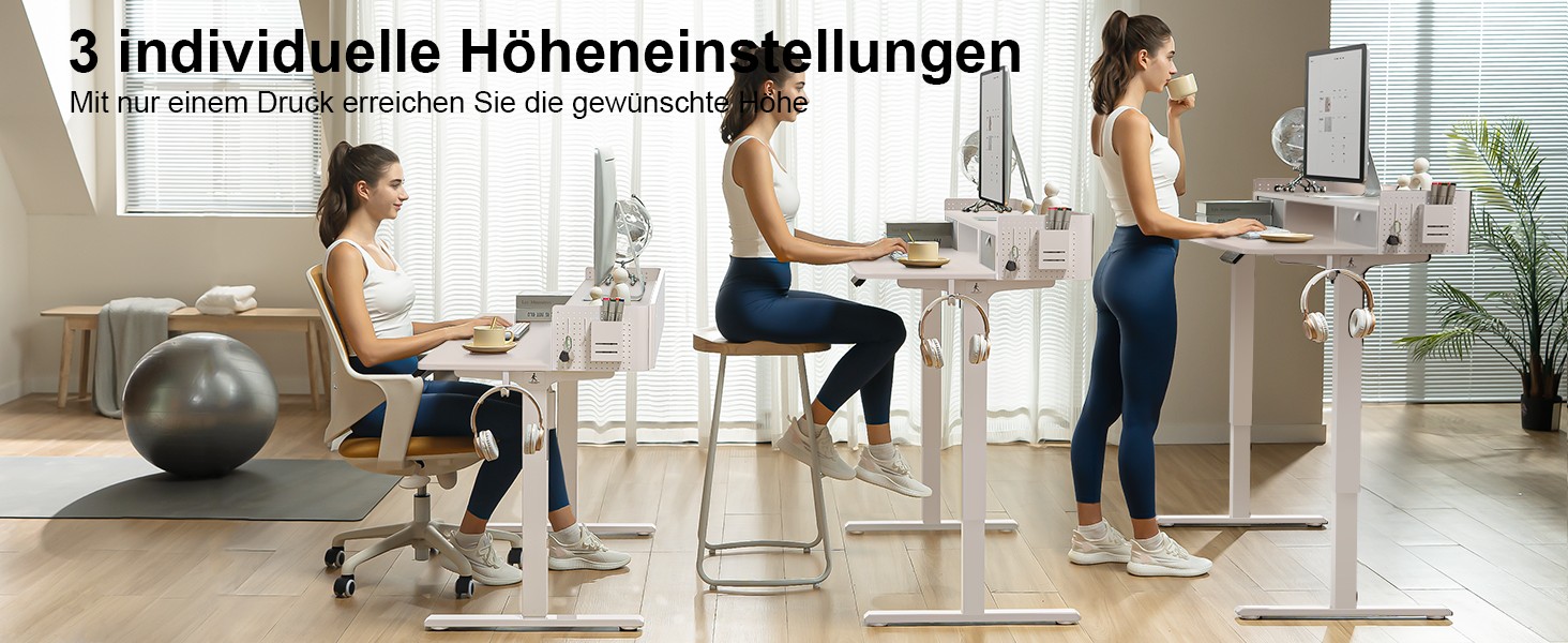 Electric Standing Desk with Drawers - 120x60cm Adjustable Height Desk for Home Office & DIY Pegboard