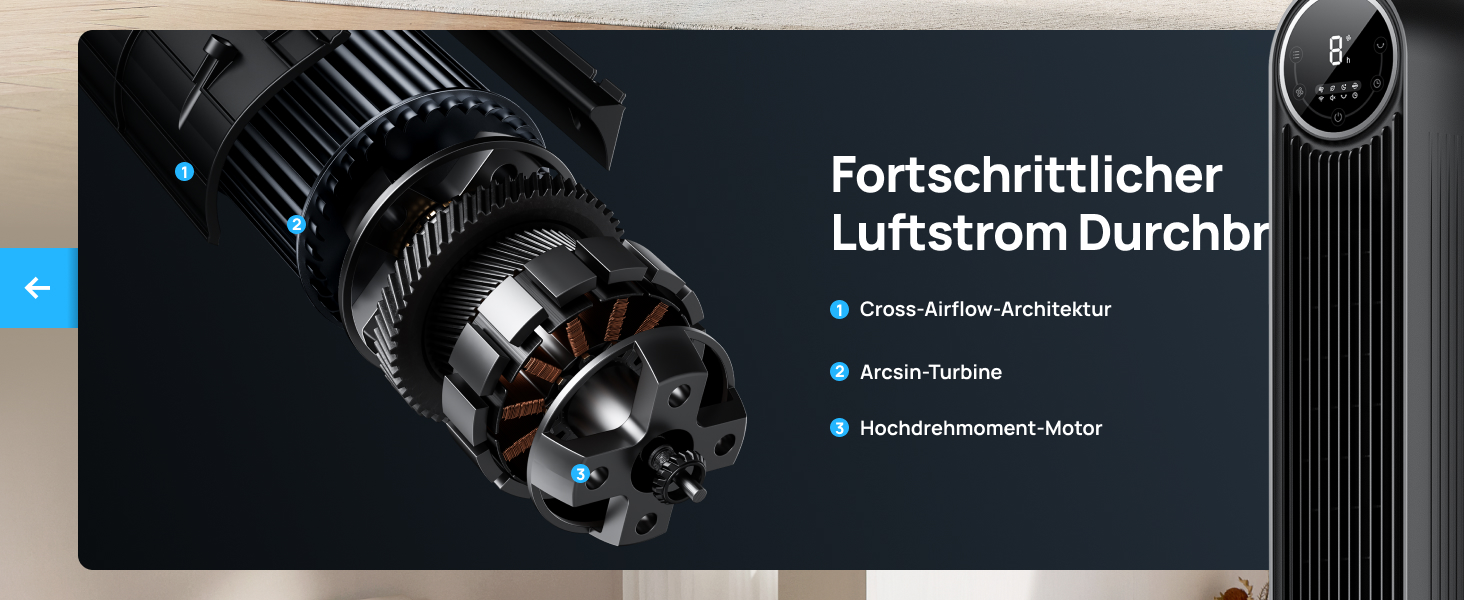 Турбовентилятор Dreo з потужним мотором DC: тихий, з радіусом дії 11 м, з пультом керування, 9 режимів, 4 моди, 90° осциляція, таймер 12 годин. Ідеально для спальні.