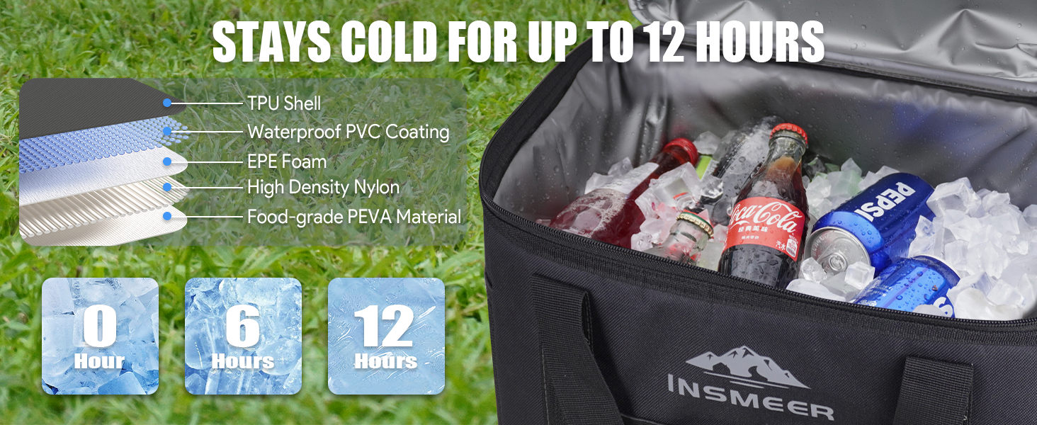 Термосумка INSMEER 40L сіра для кемпінгу, пікніка, пляжу - 60 банок