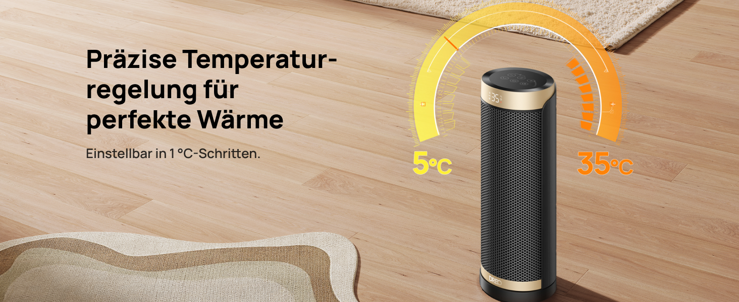 Електричний обігрівач Dreo 2000W з термостатом та Wi-Fi, 16 дюймів, 3 режими, 3 швидкості, 12h таймер, для спальні, золотий