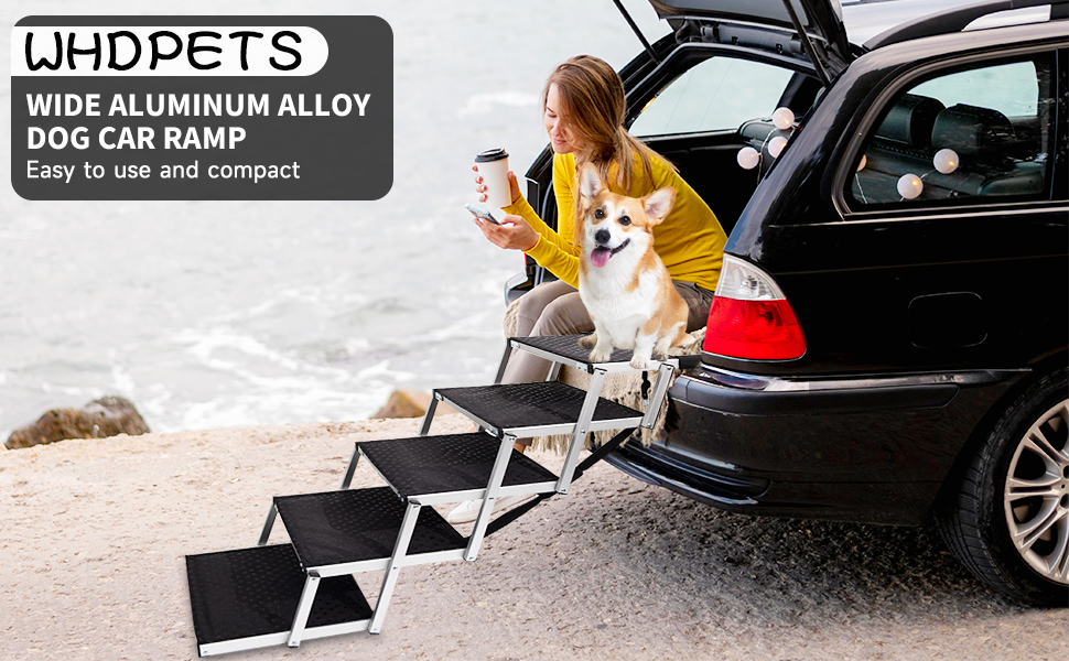 Foldable Dog Ramp for Cars - 5 Step Pet Stairs for Small, Medium, Large Dogs - Up to 70kg Capacity