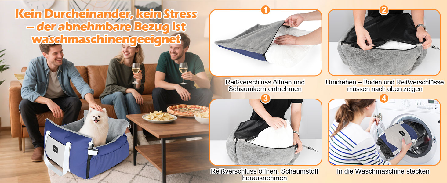 Автокрісло для собак 3-в-1 – переносна ліжко для маленьких собак, з розкладною поверхнею, м'яким матрацом, для переднього або заднього сидіння, внутрішнє та зовнішнє використання (04-Blau)