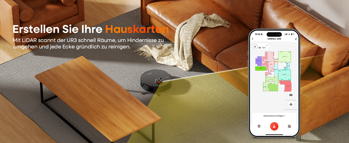 Робот-пилосос з функцією миття 7000Pa, з базою самостійної очистки 3.5L, час роботи 180 хв, LiDAR навігація, для прибирання шерсті тварин, килимів та твердих підлог, керування через додаток, чорний