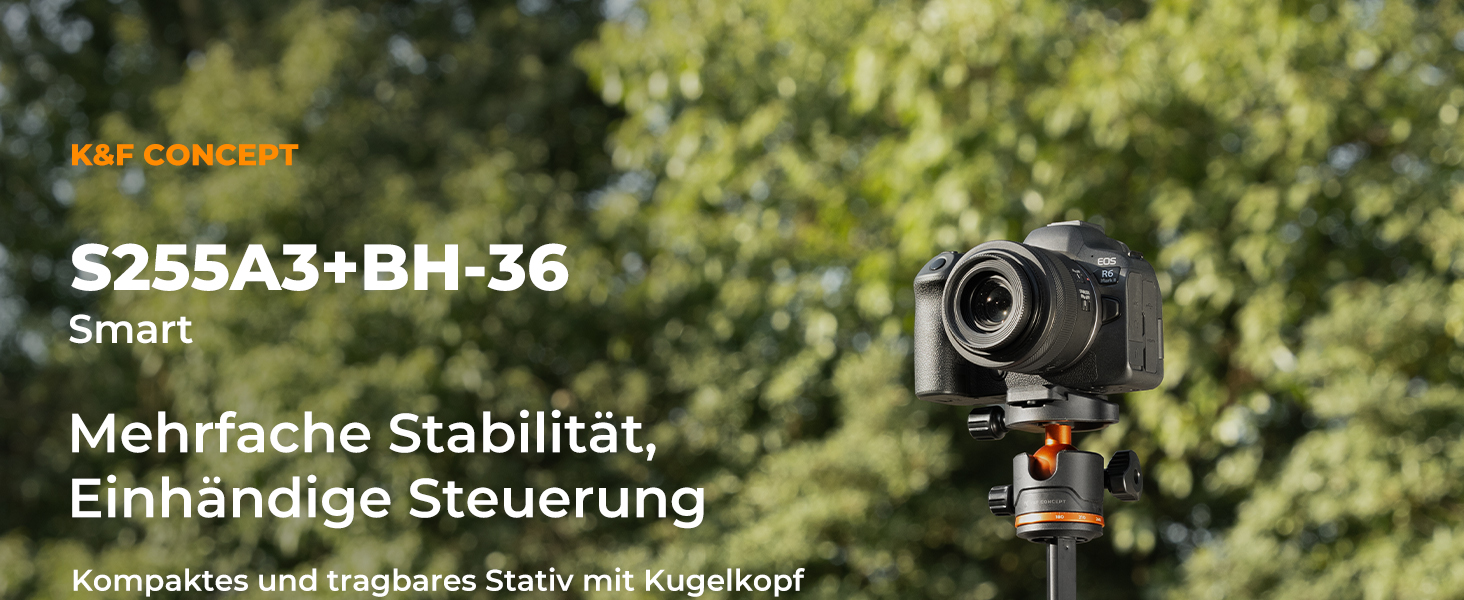 Штатив K&F Concept S255A3+BH-36, 190 см: для камер Canon, Nikon, Sony, смартфонів, відеокамер. Алюмінієвий штатив для фото- та відеозйомки