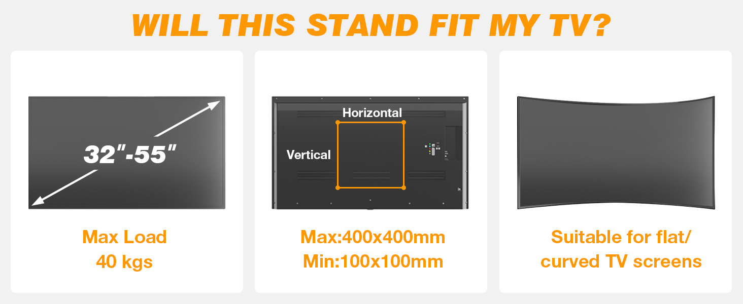 Підставка для телевізора TVON, 32-55 дюймів, регульована висота, поворотна, VESA 400x400, до 40 кг, біла
