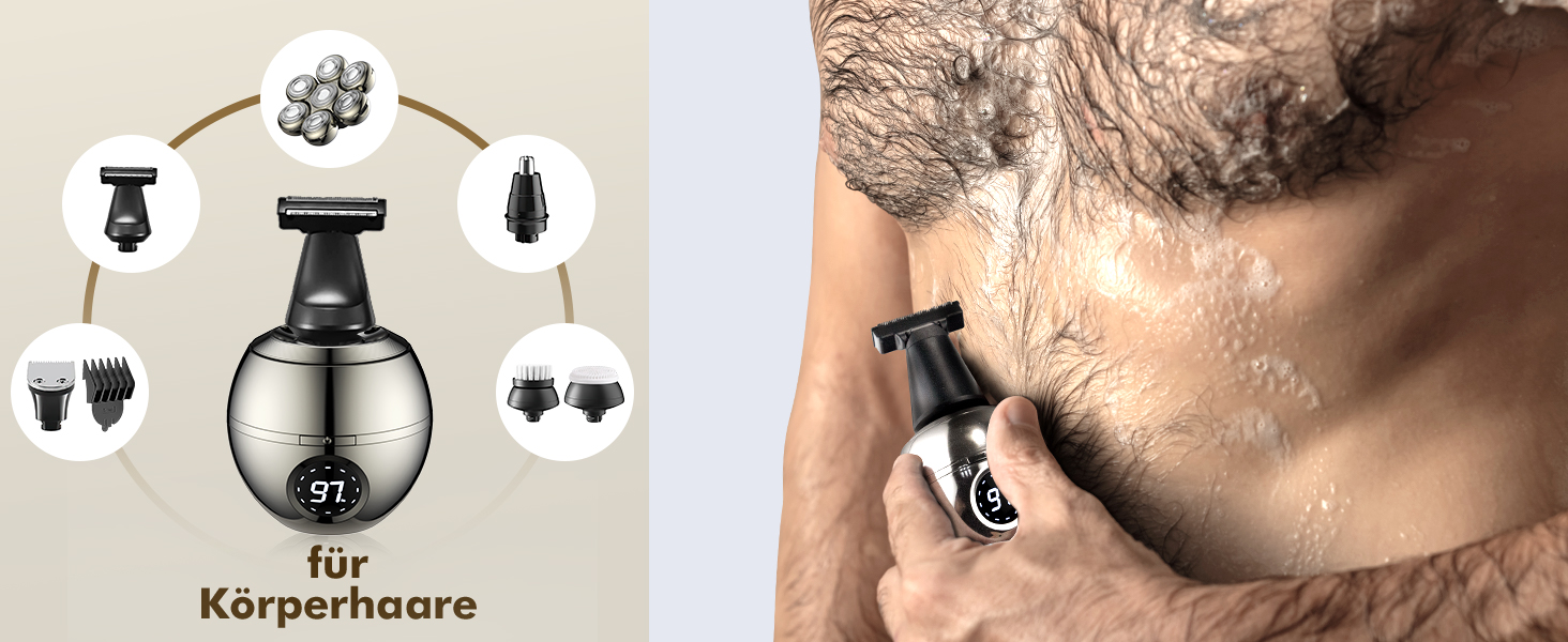 Електричний голєний апарат ETENTOUS Glatzen Rasierer для чоловіків 6-в-1, з 7 ротаційними головками та тримером для бороди, водонепроникний (IPX6), USB-C, для гоління голови та бороди