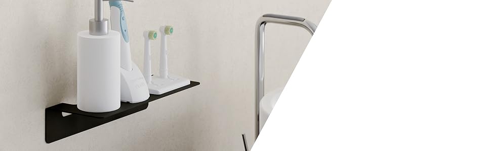 WEISSENSTEIN Badablage without Drilling - Stainless Steel Shelf for Bathroom - 14 x 9.5 x 5 cm (24 cm, Black)