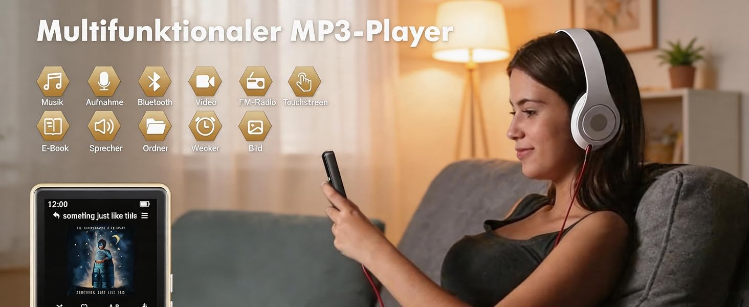 MP3-плеєр 32GB з Bluetooth 5.3 та динаміком, портативний Hi-Fi плеєр для дітей з 2.8-дюймовим сенсорним екраном, FM-радіо та диктофоном, підтримка TF-карт до 128GB (Золотий)