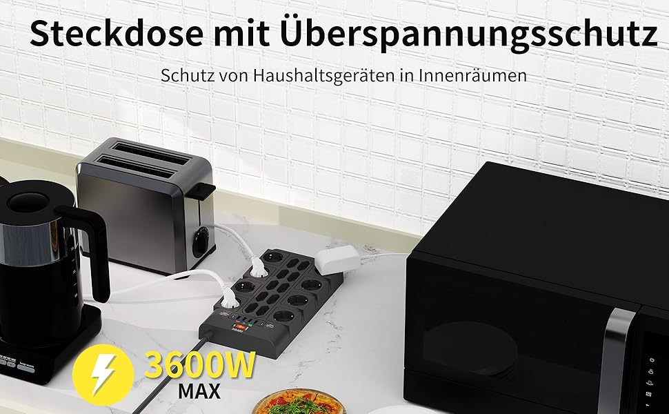 Многорозетка на 18 розеток з USB (4 USB-A, 2 USB-C), мережевий фільтр, 3680W, 2100J, 2 м кабель, для офісу та дому
