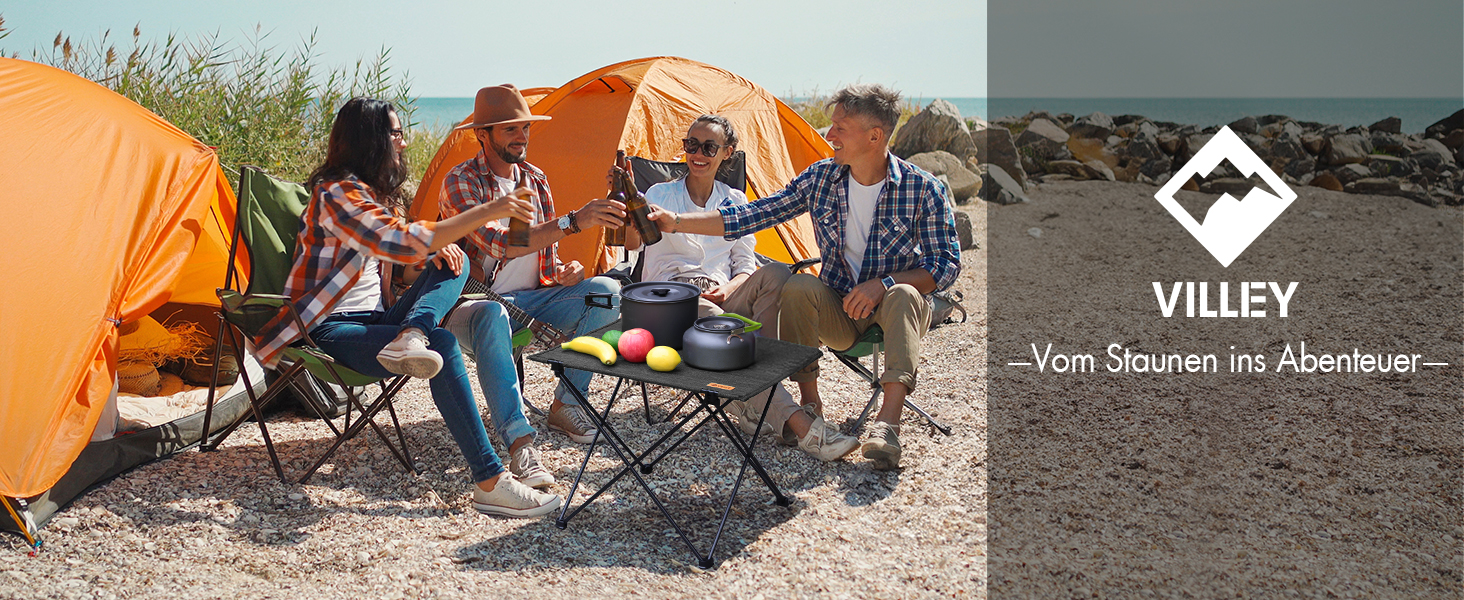 Стіл для кемпінгу VILLEY складний, з алюмінію та Оксфордської тканини, 25 кг, з сумкою, для відпочинку на природі, кухні та риболовлі, чорний