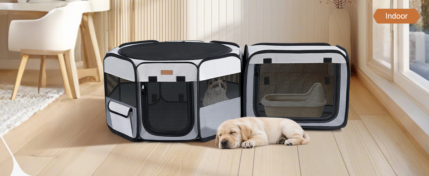 Складаний вольєр для цуценят та котів 120x40 см - 2-в-1, сірий та білий, для дому та вулиці, з сумкою для перенесення, для кошенят, цуценят та дрібних тварин