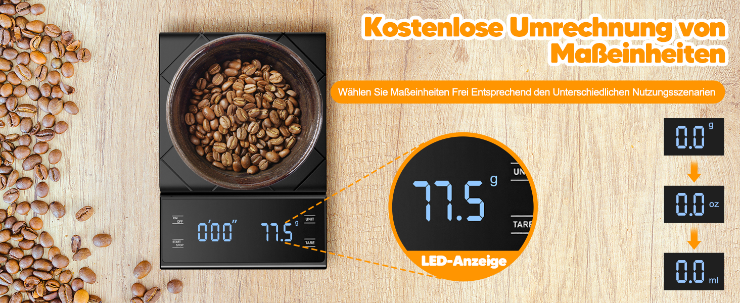 Електронні ваги для кави Viitech, до 3 кг, з таймером, 0.1 г, для дому та офісу