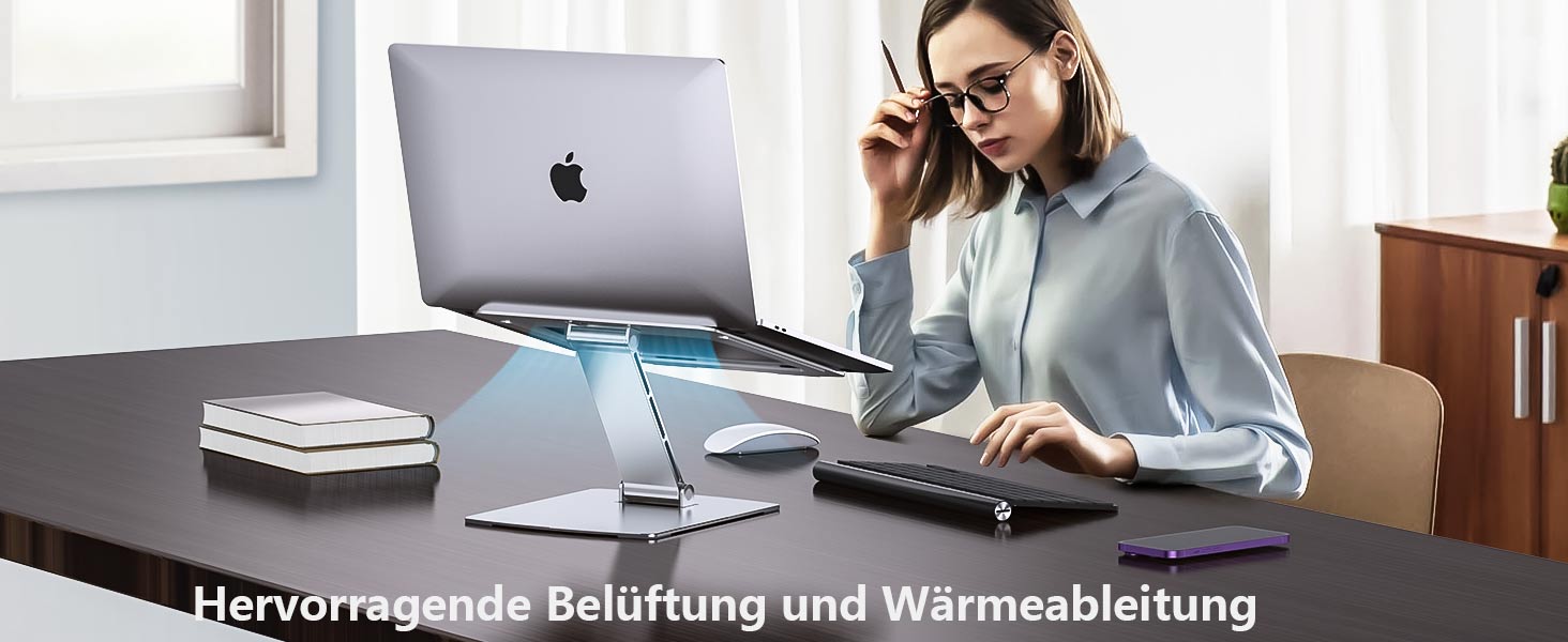 Підставка для ноутбука Glangeh, регульована по висоті, ергономічна, портативна, для столу, складана, з алюмінію, сумісна з MacBook Air/Pro (10–16 дюймів), срібна