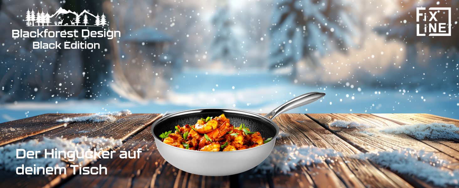 FIXLINE® Сковорода Black Forest 28 см з антипригарним покриттям без PTFE, для всіх типів плит (включно з індукцією), сумісна з духовкою до 230°C, легке очищення, ідеальна ідея для подарунка
