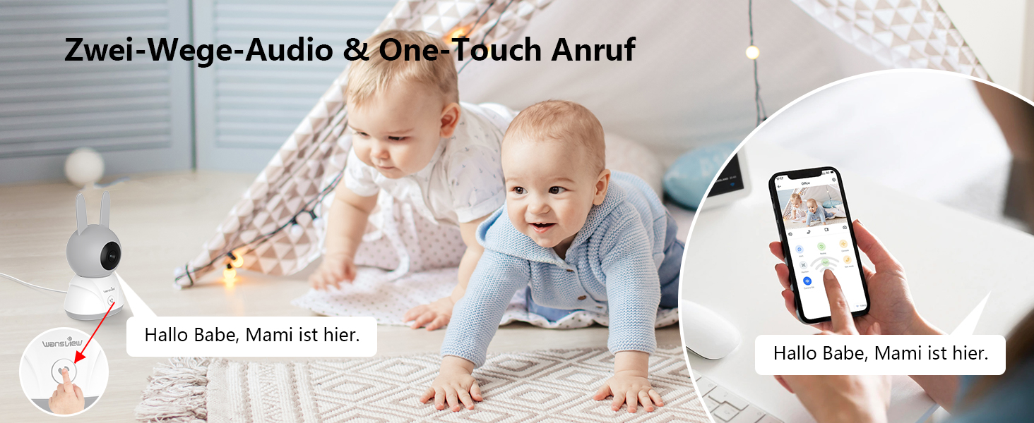 Відеоняня Wansview з камерою та APP - 5-дюймовий монітор для дитини без Wi-Fi з камерою для дитини 2.4/5 GHz, нічне бачення, відстеження руху, 2-сторонній аудіо, визначення температури, детекція руху/звуку