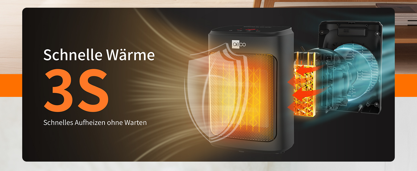 Електричний обігрівач Aeco EcoHeat Boost 58 см з пультом керування, 2000W, LED ECO-режим, таймер 24H, 4 режими, тиха керамічна панель, термостат, захист від перегріву та перекидання