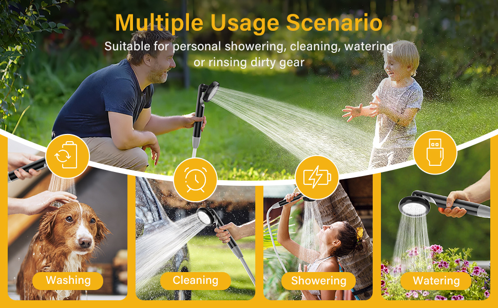 Portable Camping Shower with Pump - Rechargeable Battery Powered Camping Shower Set with 1.8m Hose - Camping Shower Set for Garden, Camping, Car Washing, and Pet Washing