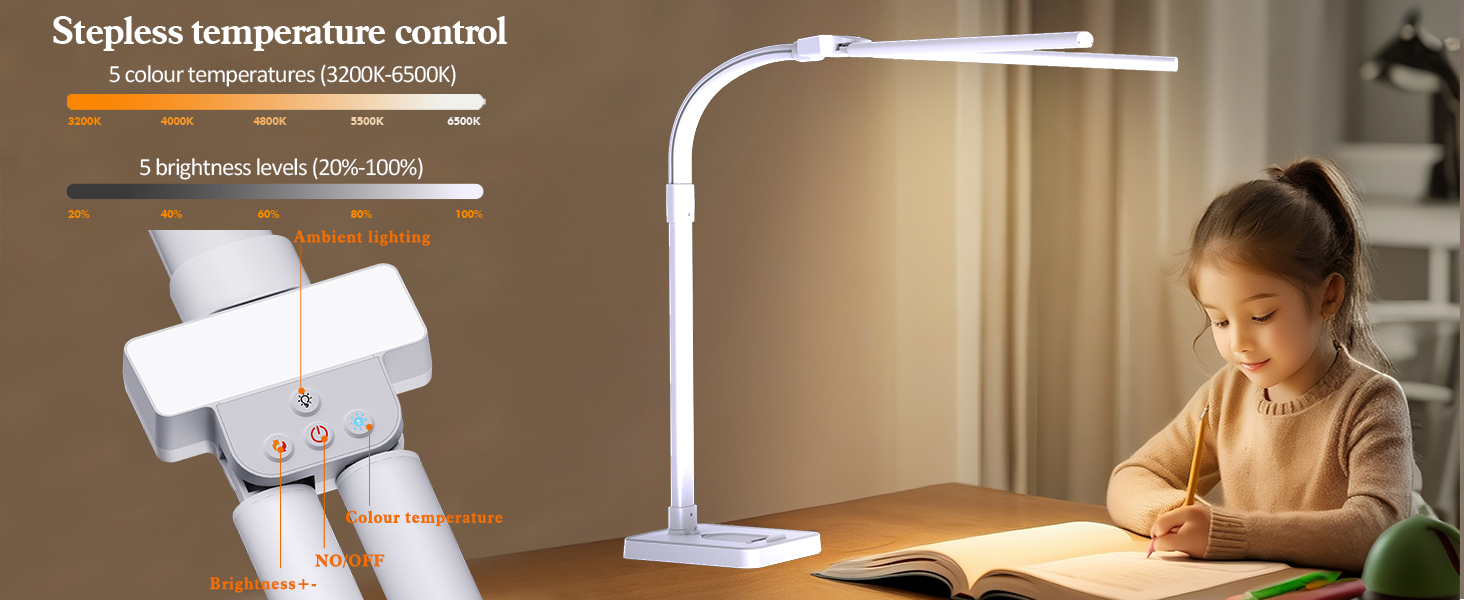 LED лампа для столу Doppelkopf з регулюванням яскравості, 24W, 80см, для дому/офісу, денне світло, лампа-лебідь, з підставкою для телефону