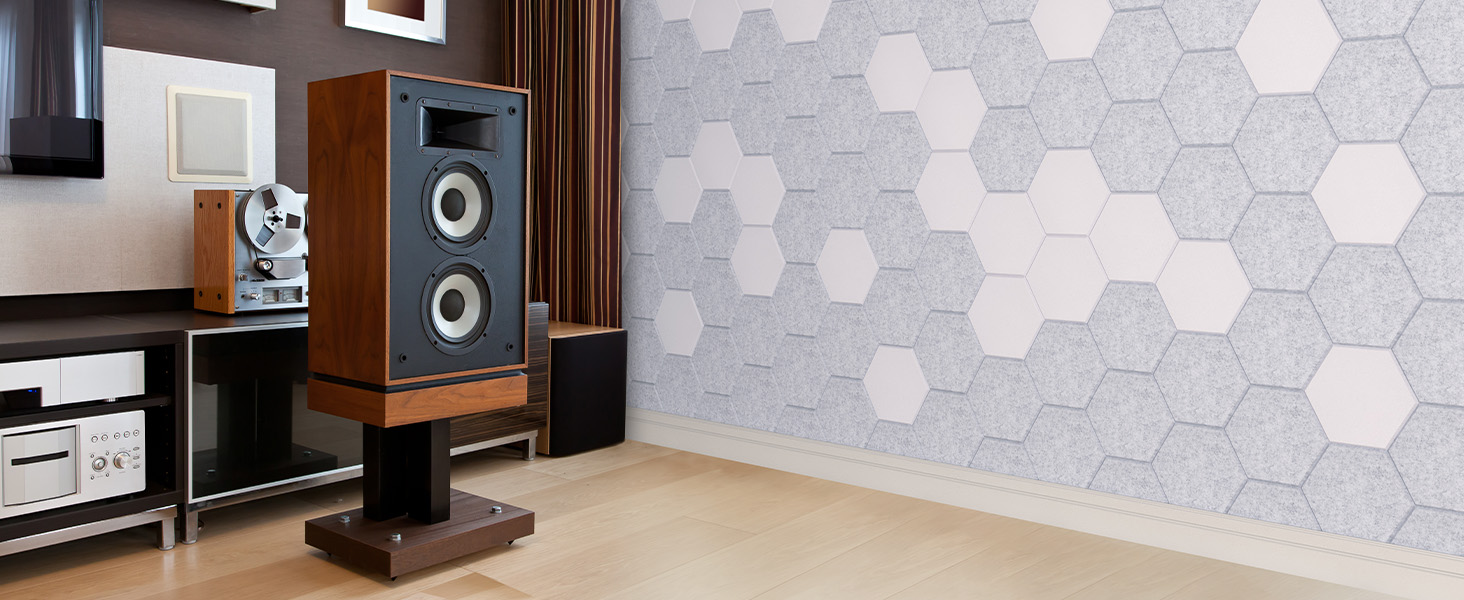 Акустичні гексагональні панелі TONOR самоклеючі, шумопоглинаючі плитки для стін 30x26x1 см, чорні (18 шт) для студії, офісу та геймерської зони