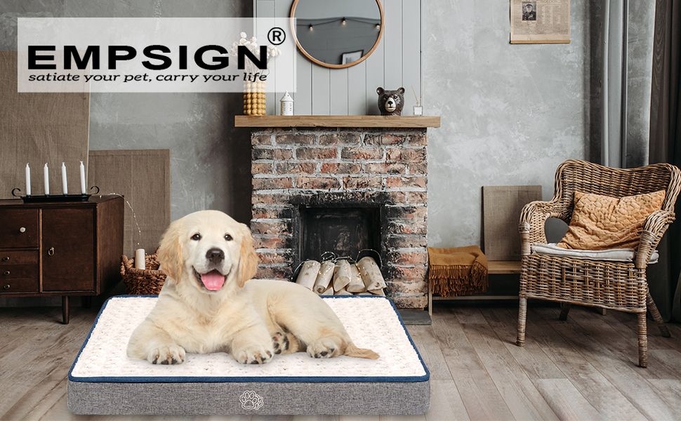 Килимок для собак середнього розміру EMPSIGN, 76x50x8 см, сірий, знімний чохол, водонепроникний, з підтримуючого пінополіуретану