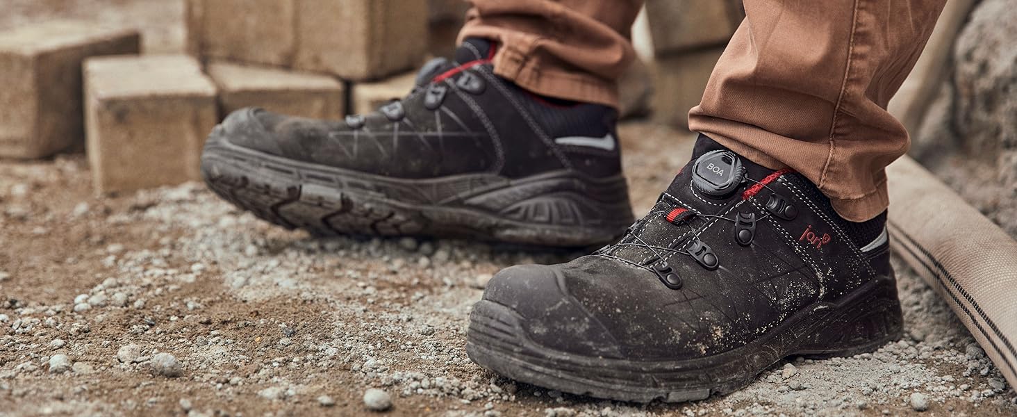 Робочі черевики ELTEN Jori Rapid Black-red Mid ESD S3S, чоловічі та жіночі, текстиль, пластикова захисна капа, легкі, спортивні, 44 EU, чорний/червоний