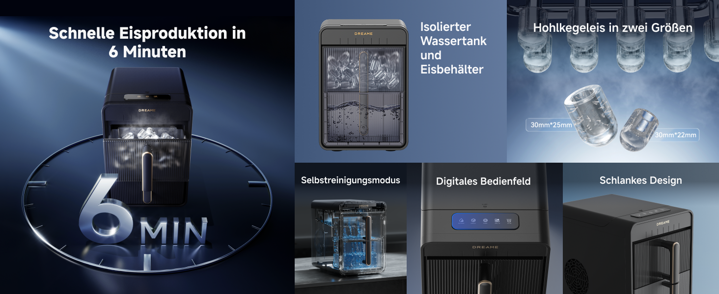 Машина для приготування льоду Dreame Aura: швидке виробництво, ізольований бак, 2 розміри, LED, самоочищення
