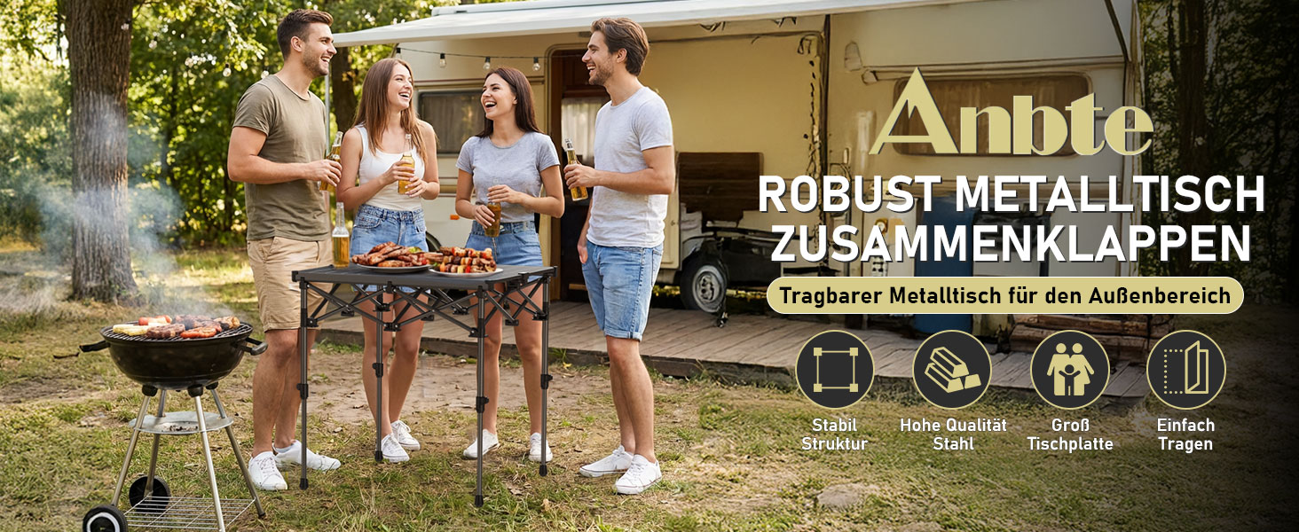 Складний алюмінієвий стіл для кемпінгу Anbte 67x58 см, регульована висота (44/70 см), вантажопідйомність до 150 кг, з сумкою для зберігання