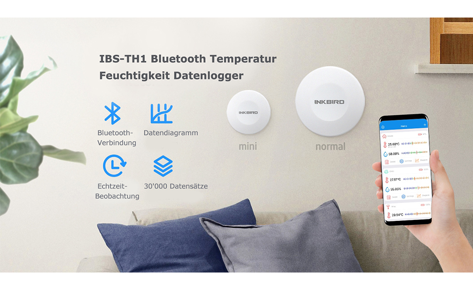 Термометр-гігрометр Inkbird IBS-TH1 для приміщень і вулиці з Bluetooth, LED-дисплеєм та смарт-сенсором (керування через додаток)